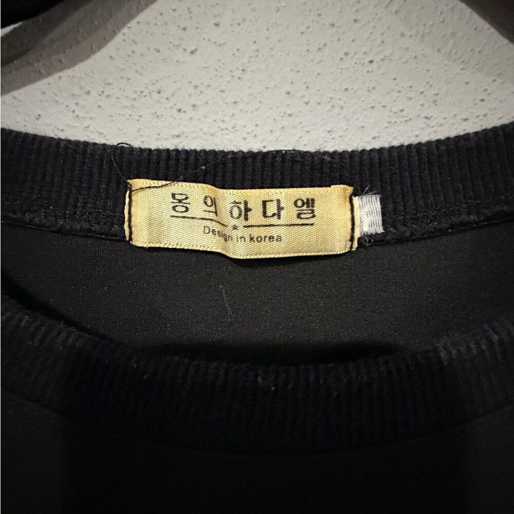Korean Streetwear Graphic Sweatshirt Midi Dress with Pockets - Black/White - Med - Picture 8 of 9